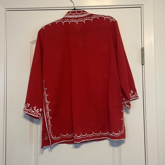 Red Embroidered Vamp Blouse - Picture 3 of 4